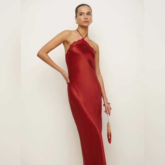 Reformation Aara Silk Dress in Red - Picture 2 of 3